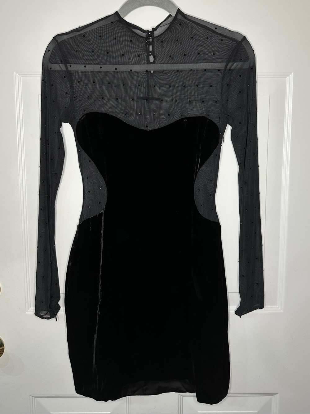 Retrofête Black Velvet & Crystal Mesh Mini Dress | NWT | Size M - Picture 3 of 8